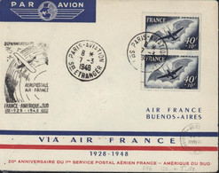 20ème Anniversaire Aéropostale / Du 1er Service Postal Aérien / Air France France Amérique Du Sud 1928 1948 - 1927-1959 Covers & Documents