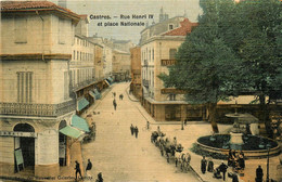 Castres * La Rue Henri IV Et Place Nationale * Attelage * Cpa Toilée Colorisée - Castres