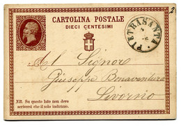 RC 24544 ITALIE 1875 VICTOR EMMANUEL ENTIER DE PIETRASANTA POUR LIVORNO - Interi Postali