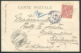 MONACO - N° 23 / CP OBL. MENTON LE 17/1/1905 POUR HELSINKI FINLANDE - TB - Brieven En Documenten