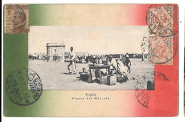 CPA .  TRIPOLI  PLAZZA DEL MERCATO  OBLITERAZIONE SASSARI MANCA UN FRANCO BELLO.1912..BUONO STATO - Libya