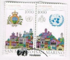 SAN MARINO - UN  1357.1358 - 1992 ADESIONE ALL' O.N.U.    (COMPLET SET OF 2 SE-TENANT)   - USED° - Oblitérés
