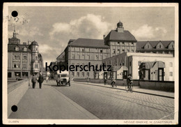 ALTE POSTKARTE GUBEN NEISSE-BRÜCKE MIT STADTHAUS STÄDTISCHE BANK IN GUBEN LKW Truck Ansichtskarte Cpa Postcard AK - Guben