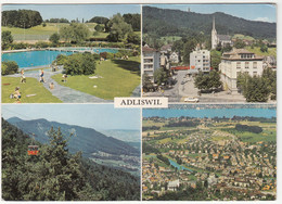 C1312) ADLISWIL - Sehr Schöne Mehrbild AK - Schwimmbad Häuser Luftbild U. Seilbahn 1966 - Adliswil