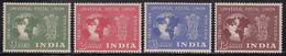 India MH 1949 UPU, Set Of 4, White Gum, Univesal Postal Union, Globe, Map, Ashokan Lion Pillar, - Unused Stamps