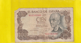 BANCO DE ESPANA . 100 PESETAS . 17-11-1970 ( 1974 )  . N° 9A1762508   . 2 SCANES - 100 Peseten