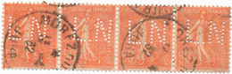 SEMEUSE N°199 Bande De 4 Perforé " L.N " LEON NICOLE MOREZ JURA Lunetterie - Obl De Morez 13/4/1932 - Used Stamps