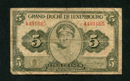 2 Billets (2 Banknotes) :  5 Francs Grand-Duché De Luxembourg (1943-1944) -  P43, B325 - Lussemburgo