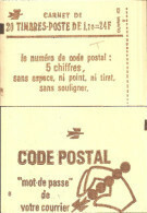 CARNET 1974-C 4a Sabine De Gandon "CODE POSTAL" Avec R.E. Fermé. Parfait état Bas Prix Produit RARE - Moderne : 1959-...