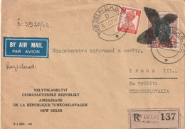 Inde Timbre Annulé Croix Tampon Lettre Recommandée NEW DELHI  Ambassade Tchécoslovaquie ( Vignette Verso ) Pour Prague - Covers & Documents