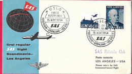 NORWAY - FIRST FLIGHT SAS - OSLO/GRONLAND/LOS ANGELES*15.NOV.1954* SU BUSTA UFFICIALE - Storia Postale