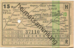 Deutschland - Fahrkarte - Potsdam - Stadtwerke Potsdam - Abt. Verkehrsbetriebe - Fahrschein 15Rpf. 1-2 Teilstrecken - Europe