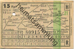 Deutschland - Fahrkarte - Potsdam - Stadtwerke Potsdam - Abt. Verkehrsbetriebe - Fahrschein 15Rpf. 1-2 Teilstrecken - Europa