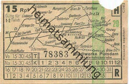 Deutschland - Fahrkarte - Potsdam - Stadtwerke Potsdam - Abt. Verkehrsbetriebe - Fahrschein 15Rpf. 1-2 Teilstrecken - Europe