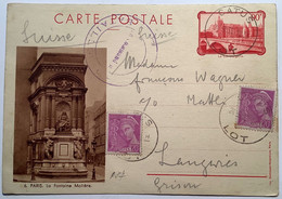 Entier Postal 90c Conciergerie&Fontaine Moliére+Mercure CATUS LOT1939>Langwies/Arosa GR Suisse(France Thêatre Militaire - Cartes Postales Types Et TSC (avant 1995)