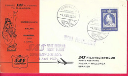 DENMARK - FIRST FLIGHT SAS FROM COPENHAGEN TO MALLORCA *4.4.59* ON OFFICIAL ENVELOPE - Luchtpostzegels