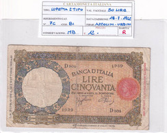 ITALIA 50 LIRE 18-07-1942 CAT. N° 7C RARA - 50 Liras