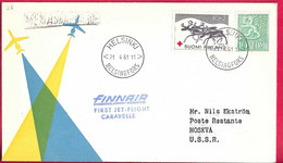 FINLAND - FIRST JET FLIGHT FINNAIR CARAVELLE FROM HELSINKI TO MOSKVA * 21.4.61* ON OFFICIAL ENVELOPE - Lettres & Documents