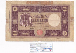 ITALIA 1000 LIRE 12-12-1942 CAT. N° 45A RARA - 1000 Liras