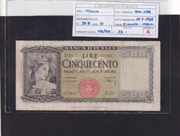 ITALIA 500 LIRE 10-02-1948 CAT. N° 39B RARA - 500 Liras