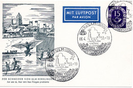 55742 - Bund - 1953 - 15Pfg Posthorn PGALpKte "Schneider Von Ulm" SoStpl ULM - 70 JAHRE VEREIN ... - Otros (Aire)