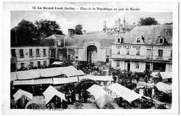 Le Grand Lucé Sarthe Café De La Halle Marché Animation Circulé 1910 état Superbe - Le Grand Luce