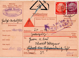 55756 - Deutsches Reich - 1936 - 15Pfg Hindenburg MiF A NN-Kte EBERSBACH -> Esdorf, Als "verweigert" Zurueck - Lettres & Documents