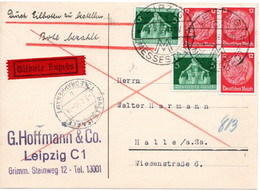 55758 - Deutsches Reich - 1936 - 3@12Pfg Hindenburg MiF A EilKte LEIPZIG -> HALLE - Storia Postale