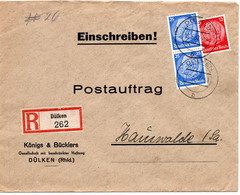 55764 - Deutsches Reich - 1937 - 2@25Pfg Hindenburg MiF A Postauftrag DUELKEN -> HAUSWALDE - Storia Postale