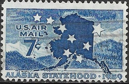 USA 1959 Air. Alaska Statehood - 7c - Stars On Alaskan Map FU - 2a. 1941-1960 Gebraucht