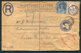 1901 GB Uprated Registered Letter Stationery CROYDON - Submarine Cable Office Santa Cruz Del Sur, Cuba - Lettres & Documents