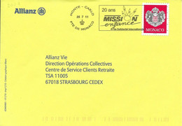 MONACO  -  FLAMME : 20 ANS MISSION ENFANCE DE SOLIDARITE INTERNATIONALE  - 2011    -  BELLE FRAPPE - Lettres & Documents