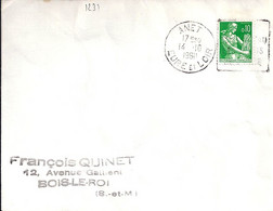 TYPE MOISSONNEUSE N° 1231 SUR LETTRE  DE 1960/61 - 1957-1959 Oogst