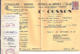 TYPE MARIANNE A LA NEF N° 1216 SUR FACTURE DE TROYES / 31.8.1959 - 1959-1960 Marianna Alla Nef