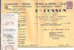 TYPE MARIANNE A LA NEF N° 1216 SUR FACTURE DE TROYES / 31.8.1959 - 1959-1960 Marianne à La Nef