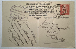 1925 France Entier Postal 45c Pasteur EXPOSITION PHILATELIQUE PARIS>Fribourg FR Schweiz (Nussbaum Philatelic Exhibition - Standard Postcards & Stamped On Demand (before 1995)