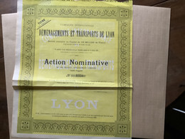 Déménagements Et Transports De Lyon Action Nominative De 500 Francs - Transportmiddelen