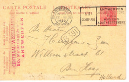 JEUX OLYMPIQUES 1920 - MARQUE POSTALE - ANTWERPEN 6  - 22 - VI - SUR ENTIER POSTAL - - Summer 1920: Antwerp