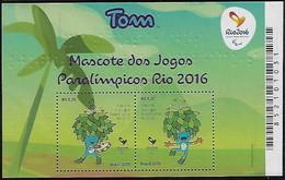 Brazil Souvenir Sheet RHM-188 Rio De Janeiro 2016 Paralympic Games Mascot Written In Braille Blindness Mint - Verano 2016: Rio De Janeiro