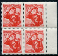 AUSTRIA 1948 Costumes Definitive 60 G .block Of 4 White Gum MNH / **.  Michel 905 - Ungebraucht