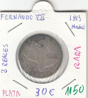 CRE1150 MONEDA ESPAÑA FERNANDO VII 2 REALES 1813 MADRID RARA PLATA MC - Münzen Der Provinzen