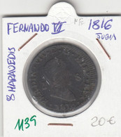 CRE1139 MONEDA ESPAÑA FERNANDO VII 8 MARAVEDIS 1816 JUBIA MC - Monete Provinciali