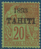 Colonies TAHITI N°25* 1fr Brique Sur Vert Tres Frais (tirage 4440) Signé Calves TTB - Neufs