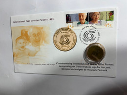 (4 M 47) Australia - $ 1.00 Coin Int. Year Of Older Persons Coin On Int. Years Older Persons FDC Cover 1999 - Dollar