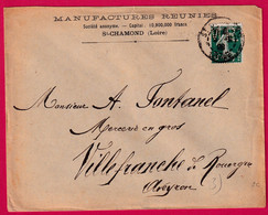 N°137 PERFORE MR MANUFACTURE REUNIES ST CHAMOND LOIRE POUR VILLEFRANCHE DE ROUERGUE AVEYRON LETTRE COVER - Brieven En Documenten