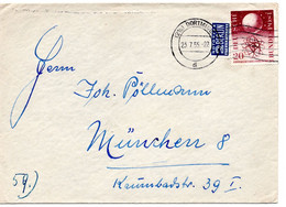 55830 - Bund - 1955 - 20Pfg Forschung EF A Bf DORTMUND -> Muenchen - Briefe U. Dokumente