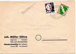 55833 - Frz Zone / Rheinland-Pfalz - 1948 - 15Pfg Marx MiF A GeschBf NIEDERMENDIG -> Koblenz - Renania-Palatinado