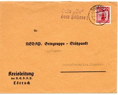 55836 - Deutsches Reich - 1938 - 12Pfg Parteidienstmarke EF A Bf LOERRACH -> Schopfheim, M PropagandaStpl "Dein Ja ..." - Lettres & Documents