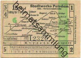 Deutschland - Potsdam - Stadtwerke Potsdam - Abt. Verkehrsbetriebe - Fahrschein 15Rpf. 1-2 Teilstrecken - Rückseitig Wer - Europe