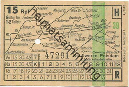 Deutschland - Potsdam - Stadtwerke Potsdam - Abt. Verkehrsbetriebe - Fahrschein 15Rpf. 1-2 Teilstrecken - Rückseitig Wer - Europa